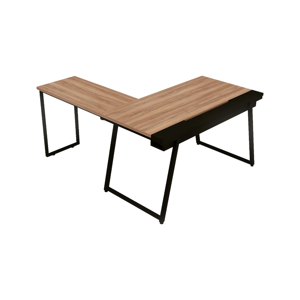 Mesa de escritório em L industrial com extensão e bandeja Soho